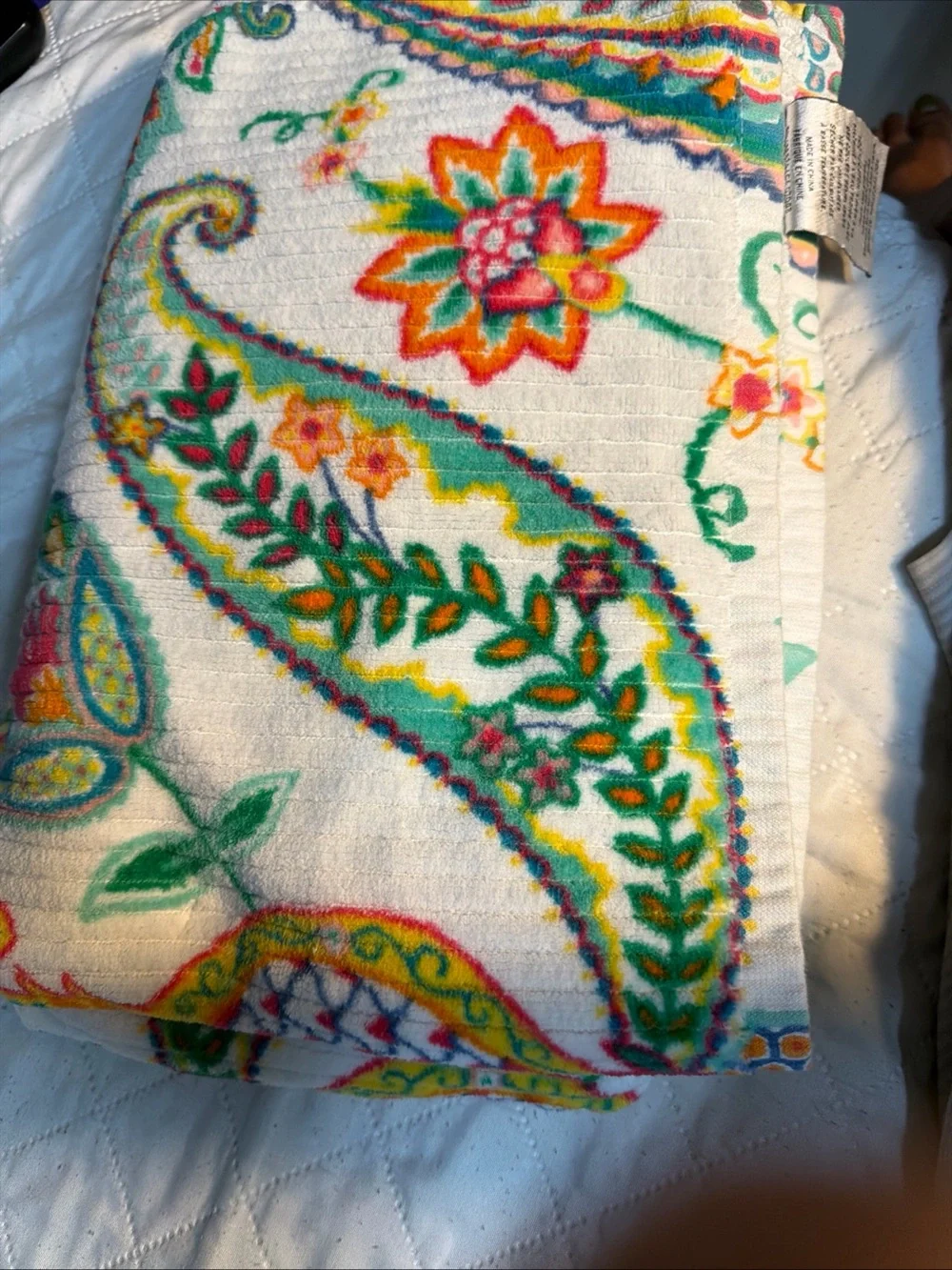 Bella Lux 55x29 discontinued set of 2 Vibrant Teal & Coral Paisley Bath Towel
